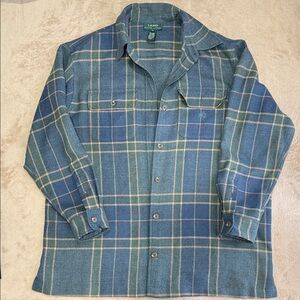 Lauren Ralph Lauren Men's Blue and Green Plaid Shirt
